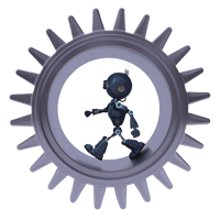 robot in a cogwheel